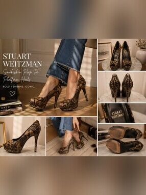 Stuart Weitzman Snakeskin Peep Toe Platform Heels Size 8M
